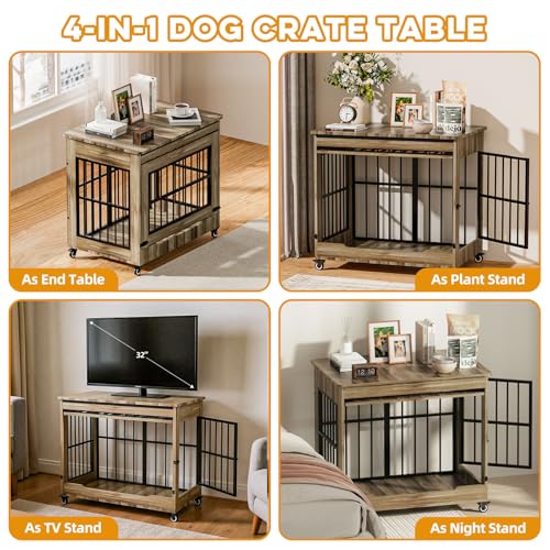 32" Dog Crate Furniture (Greige / 32.5"L x 22.0"W x 29.5"H)