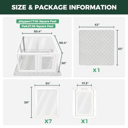 AuraSpace Acrylic Dog Playpen with Washable Pee Pad (White / 30"H)