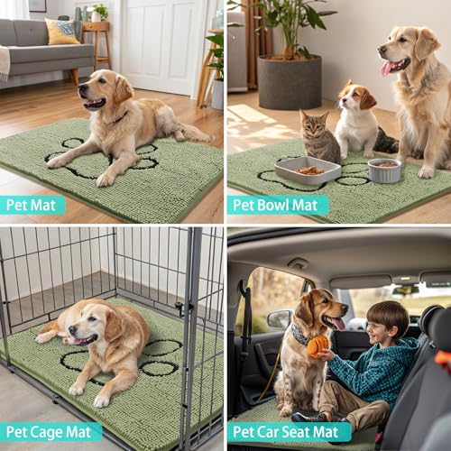 Dog Door Mat for Muddy Paws (30"X20" / Sage Green and Black)