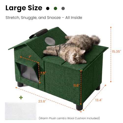Outdoor Cat House Weatherproof Elevated Cat Bed (Green / L)