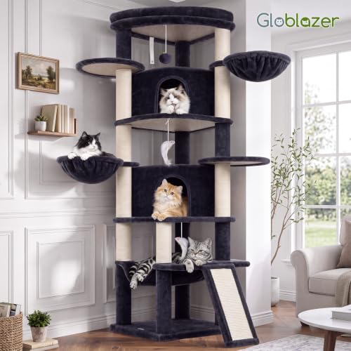 73in Corner Stable Cat Tree for Indoor Cats (Dark Grey / 73 inch)