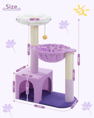 Purple Flower Cat Tree for Small Indoor Cats w (35" Upgraded Flower Cat Tree / Purple)