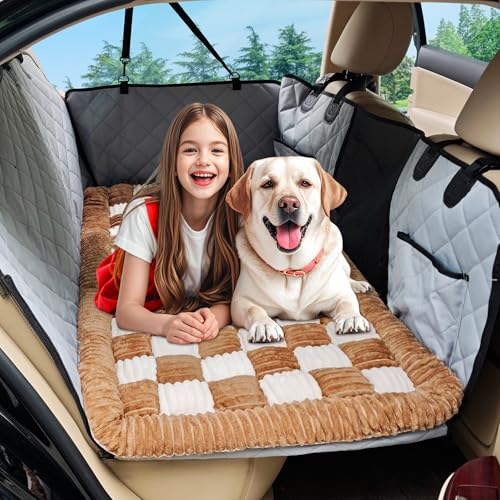 Dog Car Bed Mat Non (Brown and White / For Cars/ SUV/ Small Truck (50"×24.6"))