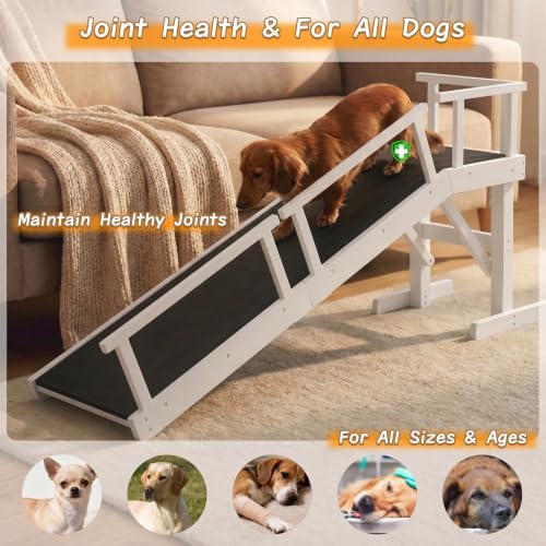 61" Dog Ramp for Bed&Couch (White / 61"L x 20"H x 15.7"W)