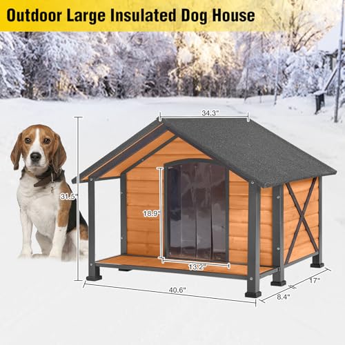 Outdoor Heated Dog House with Heating Pad Insulated Dog House with Anti