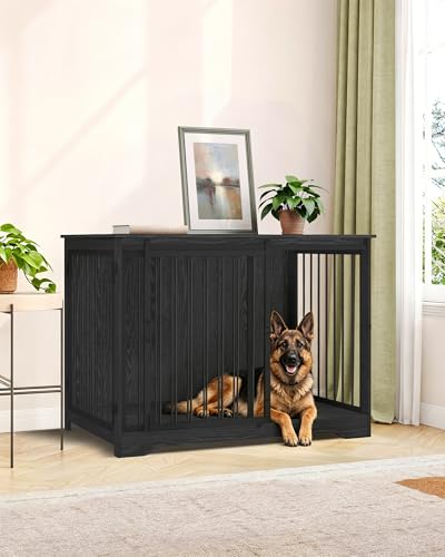 46.9" XXL Dog Crate Furniture Indoor Dog Kennel with Barn Door (Black / 46.9"L x 27.6"W x 34.7"H)