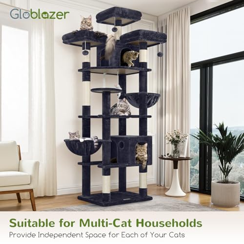 Cat Tree Tower for Multiple Adult Cats (82 inch / Dark Grey)
