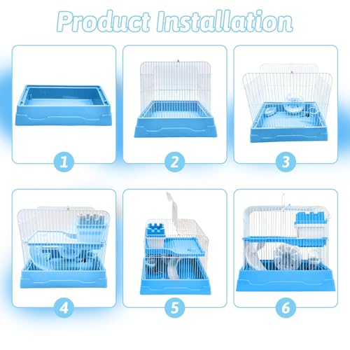 2 Tier Dwarf Hamster Cage (M: 11.7x8.7x9.8in / Blue)