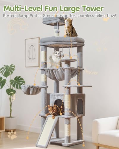 Cat Tree for Large Cats (Light Gray / 72 Inches)