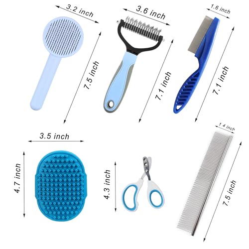 Cat Grooming Brush Kit 6 Tools (Blue)