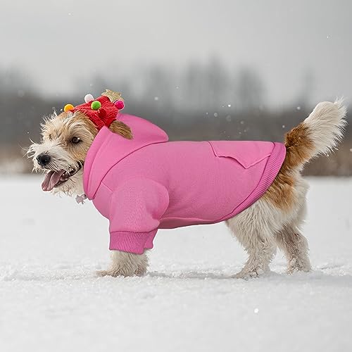 Dog Sweaters for Small Dogs Dog Hoodie Pet Sweater Solid Soft Brushed Fleece Pet Clothes Hoodie Sweatshirt with Pocket (Small / Pink)