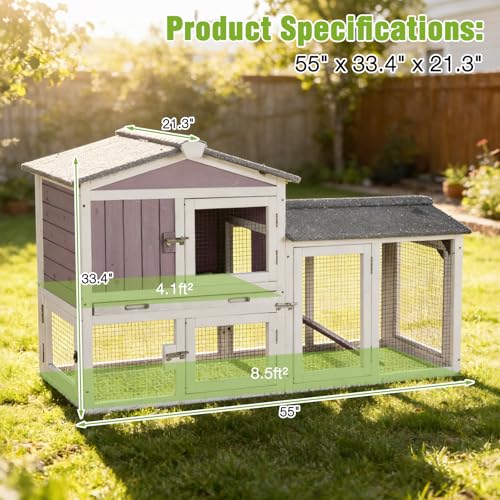 Rabbit Hutch Outdoor No Leak Plastic Tray Bunny Cage Indoor with Large Run Space Extensible Chicken Coop (Grey)