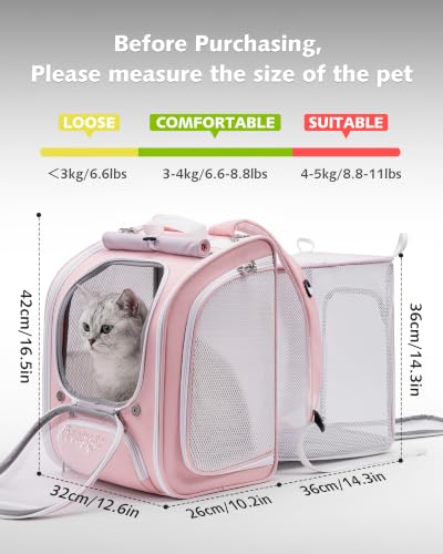 Cat Backpack Carrier (Pink (Expandable) / 12.6"L x 10.2"W x 16.5"H)