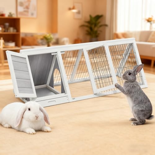 Rabbit Hutch Bunny Cage Indoor Outdoor for Chickens (Grey)