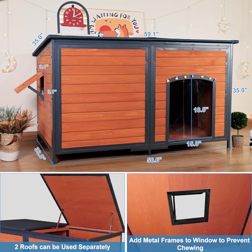 Outdoor XXL Wooden Dog House Weatherproof Chew Resistant Frame 59.1 Inch (59.1"Length)