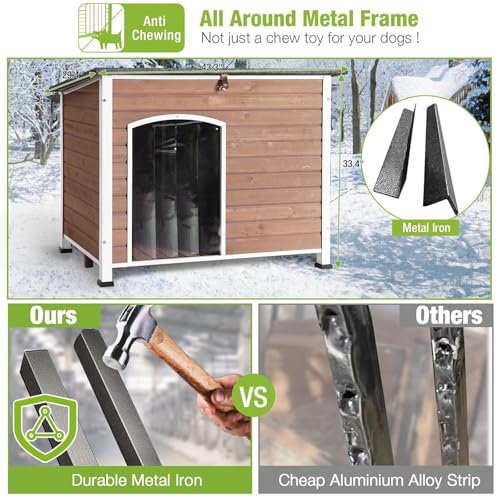 Heated Dog House Outdoor 43.3" L Insulated Dog Kennel with Metal Frame Large Dog Crate for Medium to Large Dogs Outside with Heater and Insulated Liner for Winter