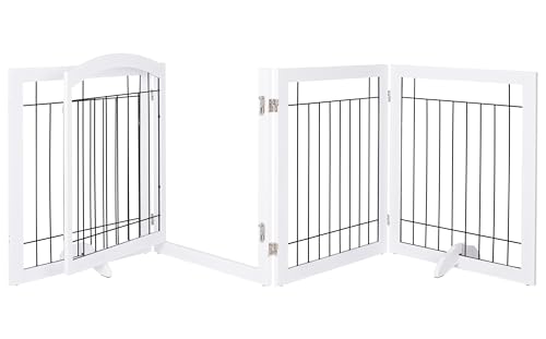 Freestanding Foldable Dog Gate Indoor with Door (White / 【4 Panels with Door】96"W x 30"H)