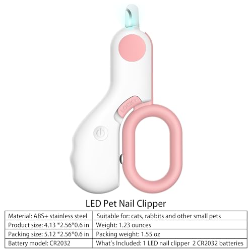 Pet Nail Clippers with LED Light for Cats Small Dogs Rabbits Birds (Pink)