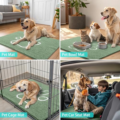 Dog Door Mat for Muddy Paws (40"X32" / Olive Green and White)