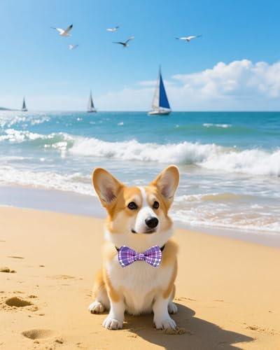 10 Pack Dog Bowties Plaid for Large Dogs Sliding on Collar (M/L)