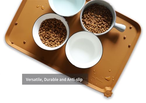 L Silicone Non Slip Pet Dog Cat Bowl Mats (22"L x 14"W / Butterscotch)