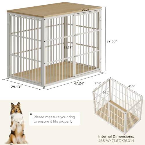 48'' XXL Dog Crate Furniture with 3 Doors for Large Dogs (Natural Beech / 47.2"L x 29.1"W x 37.6"H)