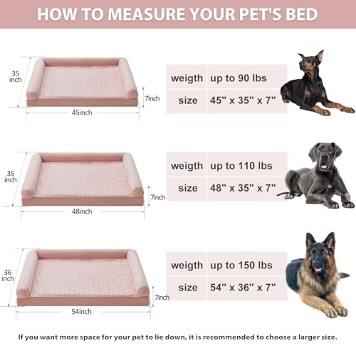 Orthopedic Washable XXL Dog Bed for Senior Dog Cozy Sleep (54"l x 36"w x 7"th / Pink)