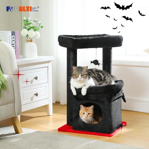 Small Cat Tree Tower for Indoor Cats (Black / M(15.7"L x 15.7"W x 26.7"H))