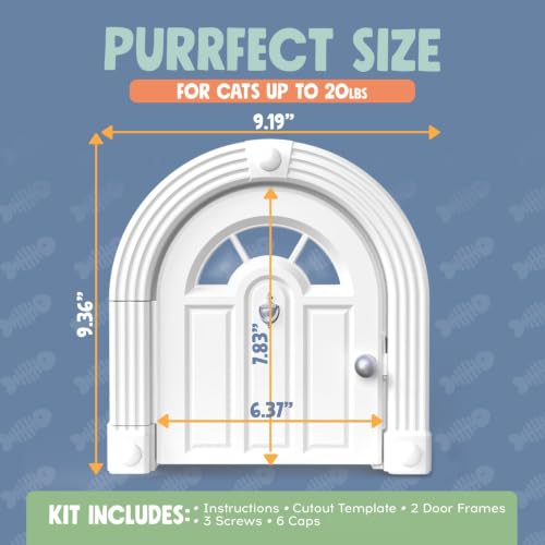Meow Manor® Cat Door Interior Door (White With Silver Accents)