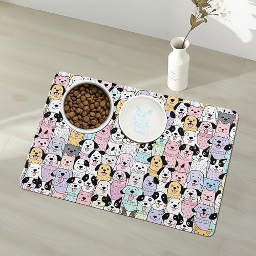 Pet Feeding Mat for Floors Waterproof Dog Mat for Food and Water Absorbent Quick Dry Non Slip mat for Cat Bowls (24"L x 16"W / ColorfulDog)