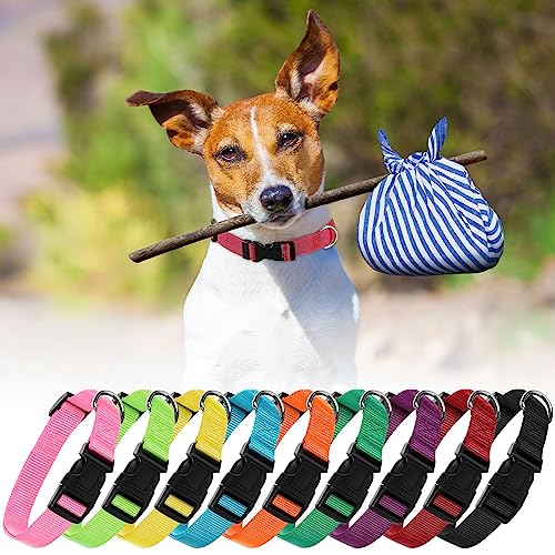 9 Pcs Adjustable Dog Collars Set for Litter (Bright Colors / Medium)