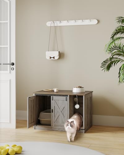 Cat Litter Box Enclosure (31.5"L x 19.7"W x 20.9"H / Light Ivory and Brown)