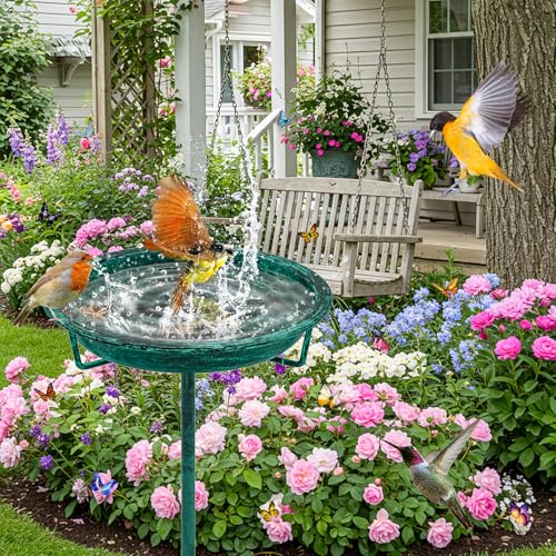 Metal Bird Bath for Outside (Retro Green)