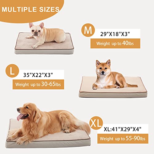 Orthopedic Memory Foam Dog Bed (Khaki Short Plush / Medium-29"x 18" x 3")