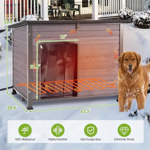 Heated Dog House Outdoor Dog Kennle with Insulated Liner for Winter