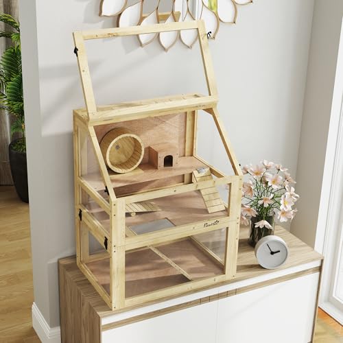 Wooden Hamster Cage 3 Tier for Dwarf Gerbil 24"x16"x29.5" Natural (Natural Wood / 23.6"L x 15.7"W x 29.5"H)