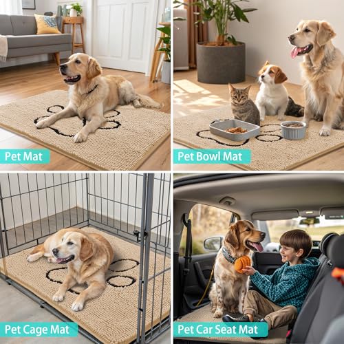 Dog Door Mat for Muddy Paws (36"X24" / Beige and Black)