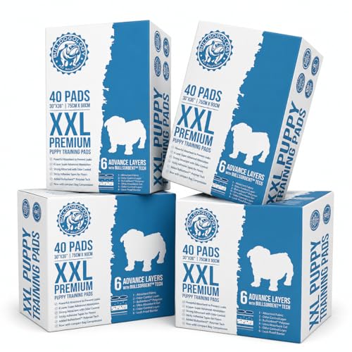 Bulldogology Premium XXL Puppy Pee Pads with Adhesive Sticky Tape Extra Large Dog Training Wee Pads 6 Layer Absorbent Bullsorbent Technology White 160 Count 30 x 36 (160-Count (30x36))