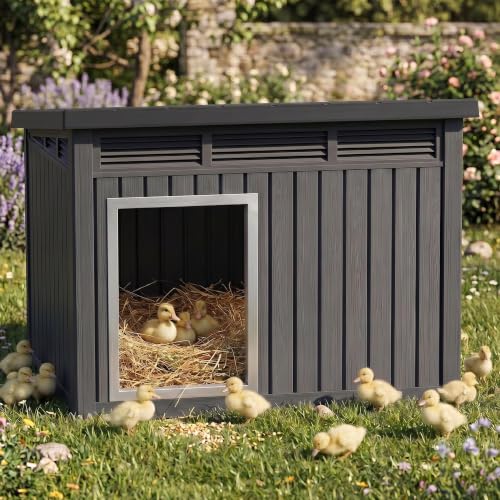 Chicken Coop with Hydraulic Air Rod (Black / 32.2"L x 25.1"W x 24.1"H)