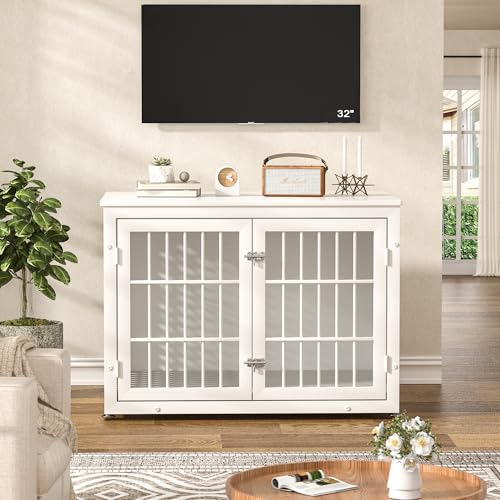 38" Heavy Duty Dog Crate Furniture for Large and Medium Dogs (38.4"L x 25.0"W x 27.7"H / White)