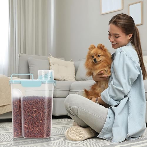 5 7LBS Dog Cat Storage Container Portable with Upgraded Large Spout and Cup (Light blue / 5L-2pack)