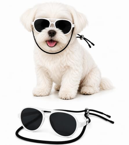 G029 Dog Cat Pet Aviator Sunglasses Glasses for Small Breeds up to 15lbs (Small, Up to 15lbs, White)