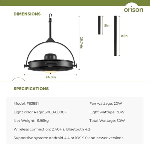 24.8'' Waterproof Outdoor Ceiling Fan (4 blades- Black)