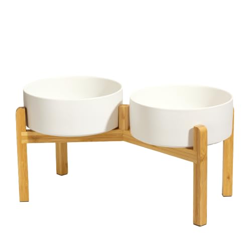 Elevated Ceramic Dog Bowl Set (White / Large)