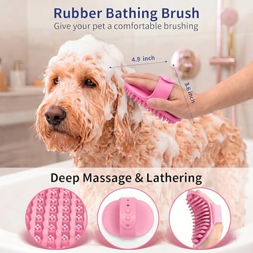 5-in-1 Dog Grooming Kit with Self Cleaning Brush & Rake, Pink (Pink)