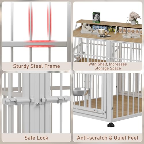 72” Double Dog Crate Furniture (Nature Wood & White / 72.0"L x 28.7"W x 36.8"H)