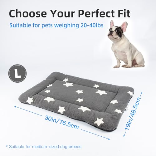 Dog Crate Pad Washable Puppy Dog Bed for Crate Flat Kennel Mat (30''L x 19''W x 1.5''Th / Grey)