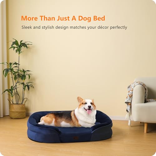 Orthopedic Waterproof Medium Dog Bed Sofa (Navy Blue / Medium(36 x 25.5 x 6 inch))