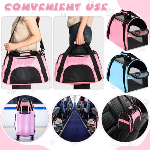 2 Pcs Pet Carrier for Cat Soft Sided Travel Bag (Small / Pink, Blue)