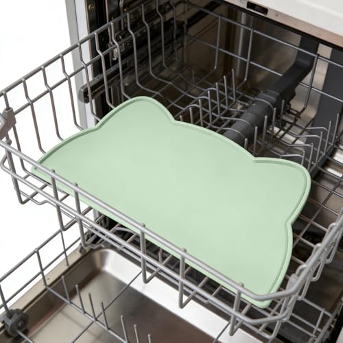 Cat Food Mat Silicone Non Slip Dog Bowl Mat Waterproof Cat Feeding Mat Stop Food Spills and Water Messes Out to Floor Pet Food Mat (Eucalyptus Green / 20" x 12")